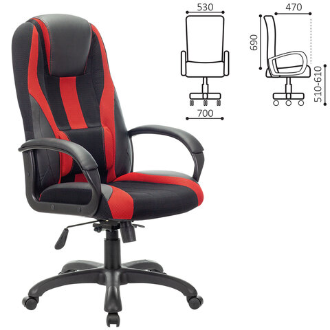 Кресло компьютерное BRABIX PREMIUM Rapid GM-102, НАГРУЗКА 180 кг, экокожа/ткань, черное/красное, 532107