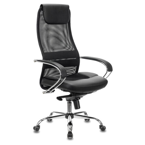 Кресло офисное BRABIX PREMIUM Stalker EX-609 PRO, хром, мультиблок, ткань-сетка/экокожа, черное