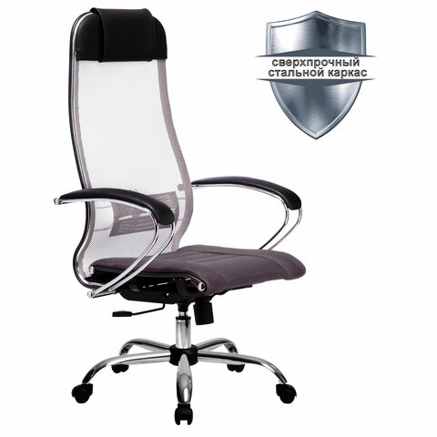 Кресло офисное МЕТТА К-3 хром, ткань-сетка, сиденье и спинка регулируемые, темно-серое