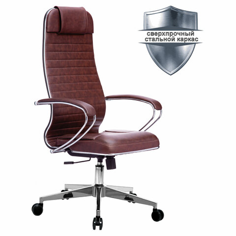 Кресло офисное МЕТТА К-6 хром, кожа, сиденье и спинка мягкие, темно-коричневое