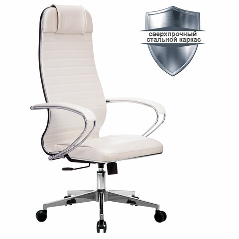 Кресло офисное МЕТТА К-6 хром, кожа, сиденье и спинка мягкие, белое