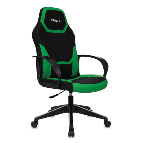 Кресло компьютерное BRABIX Alpha GM-018, ткань/экокожа, черное/зеленое, 532639, GM-018_532639