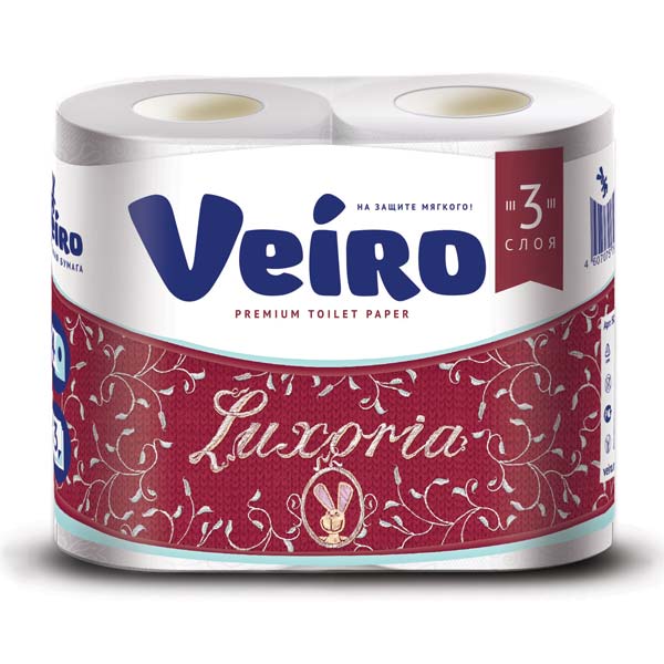 Бумага туалетная Veiro Luxoria 3-слойная, 4шт., тиснение, белая