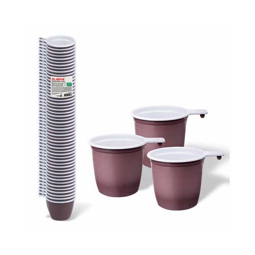 Чашка одноразовая для чая и кофе 200 мл, КОМПЛЕКТ 50 шт., пластик, бело-коричневые, ПП, LAIMA, 600940