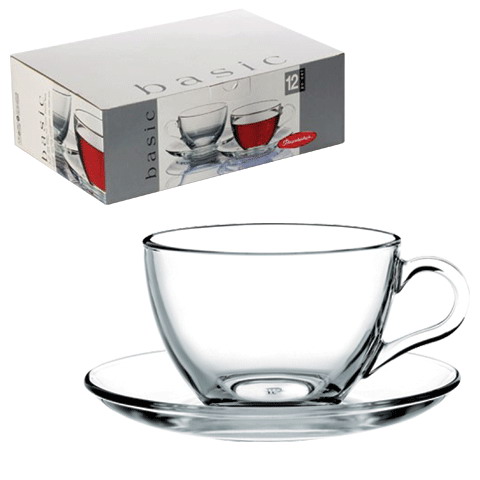 Набор чайный Basic на 6 персон (6 кружек 215 мл, 6 блюдец), стекло, PASABAHCE, 97948