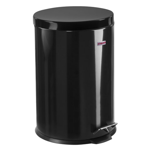 Ведро-контейнер для мусора (урна) с педалью LAIMA Classic, 20 л, черное, глянцевое, металл, со съемным внутренним ведром, 604945