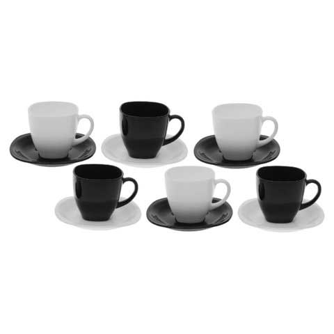 Набор чайный на 6 персон, 3 черные и 3 белые чашки 220 мл, 3 черных и 3 белых блюдца, Carine Mix, LUMINARC, D2371