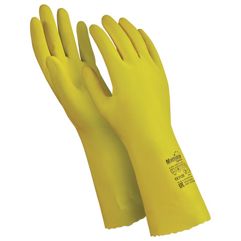 Перчатки латексные MANIPULA Блеск, хлопчатобумажное напыление, размер 9-9,5 (L), желтые, L-F-01