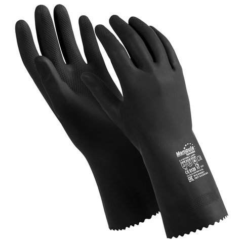 Перчатки латексные MANIPULA КЩС-2, ультратонкие, размер 9-9,5 (L), черные, L-U-032/CG-943