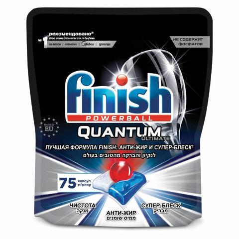 Таблетки для мытья посуды в посудомоечных машинах 75 шт. FINISH Quantum Ultimate, дой-пак, 3120823