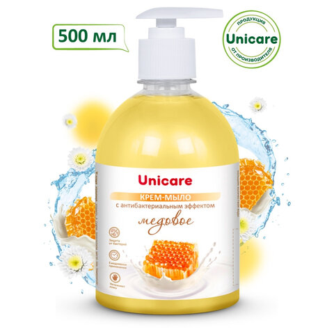 Мыло-крем жидкое с антибактериальным эффектом 500 мл UNICARE Медовое, с дозатором, UC501062