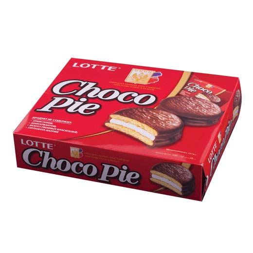 Печенье LOTTE Choco Pie (Чоко Пай), прослоенное, глазированное, в картонной упаковке, 336 г (12 штук х 28 г)