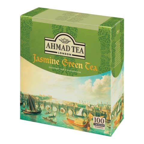 Чай AHMAD (Ахмад) Jasmine Green Tea, зелёный с жасмином, 100 пакетиков по 2 г, 475i-08