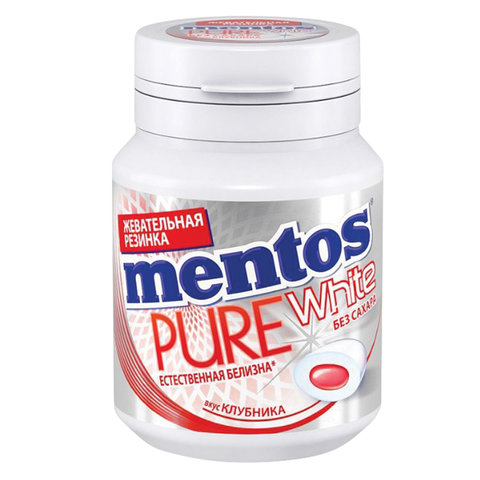 Жевательная резинка MENTOS Pure White (Ментос) Клубника, 54 г, банка, 67842