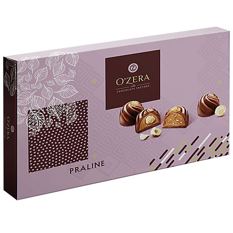 Конфеты шоколадные O'ZERA Praline с дробленым и цельным фундуком, 190 г, картонная коробка, УК733