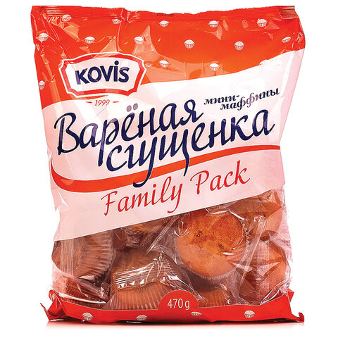 Кекс KOVIS Мини-маффины с кремом вареная сгущенка, 470 г, пакет, 6241
