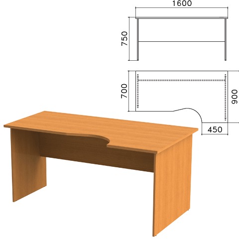 Стол письменный эргономичный Фея, 1600х900х750 мм, правый, цвет орех милан, СФ14.5
