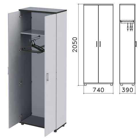 Шкаф для одежды Монолит, 740х390х2050 мм, цвет серый, ШМ49.11
