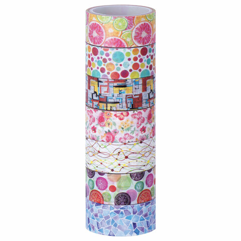 Клейкие WASHI-ленты для декора Микс №2, 15 мм х 3 м, 7 цветов, рисовая бумага, ОСТРОВ СОКРОВИЩ, 661710