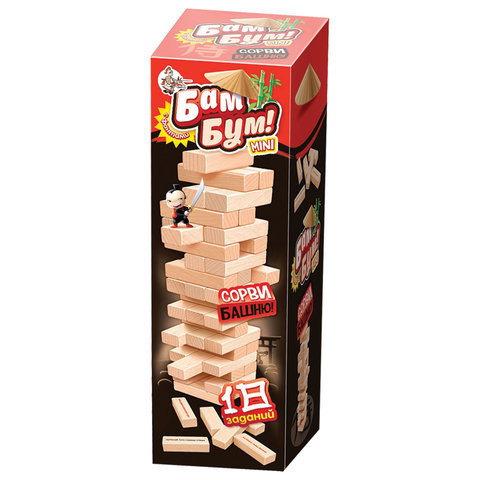 Игра настольная Башня Бам-бум mini, неокрашенные деревянные блоки с заданиями, 10 КОРОЛЕВСТВО, 2790