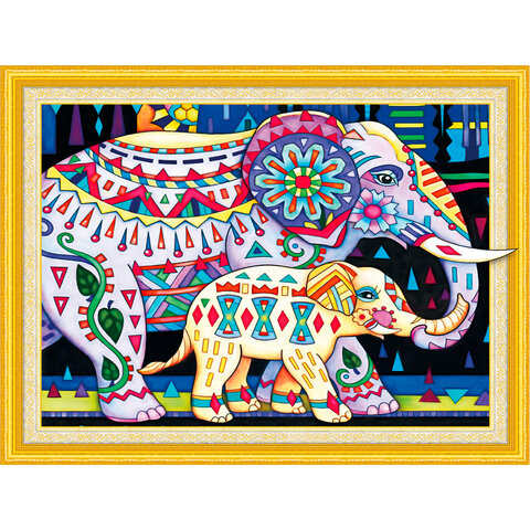 Картина стразами (алмазная мозаика) сияющая 40х50 см, ОСТРОВ СОКРОВИЩ Индийские слоны, без подрамника, 662452