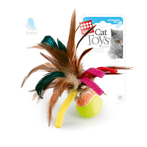 Игрушка для кошек Мячик с перьями/перо куриное, теннисный материал
