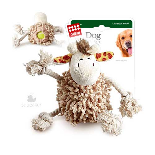 Игрушка для собак Жираф с теннисным мячом/ткань, веревочный и теннисный материал
