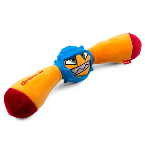 Игрушка для собак Гладиатор в резиновом шлеме- палка с пищалкой (оранжевый). 41 см