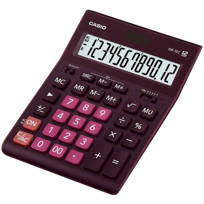 Калькулятор настольный ПОЛНОРАЗМЕРНЫЙ CASIO GR-12C-WR 12 разр. бордо