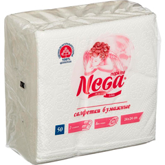 Салфетки Nega 2-слойные (24x24 см, белые, 50 штук в упаковке)