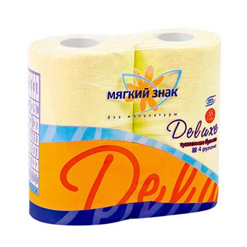 Туалетная бумага Мягкий знак Deluxe 4 рулона желтая
