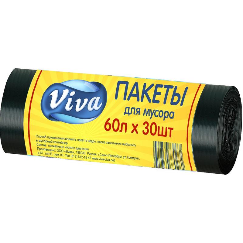 Пакеты для мусора 60л 30шт/рул VIVA 7мкм