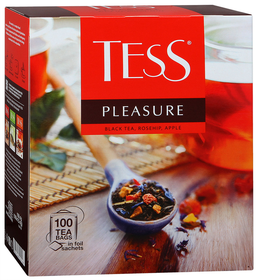 Чай TESS Pleasure черный с фруктовыми добавками, 100пак/уп