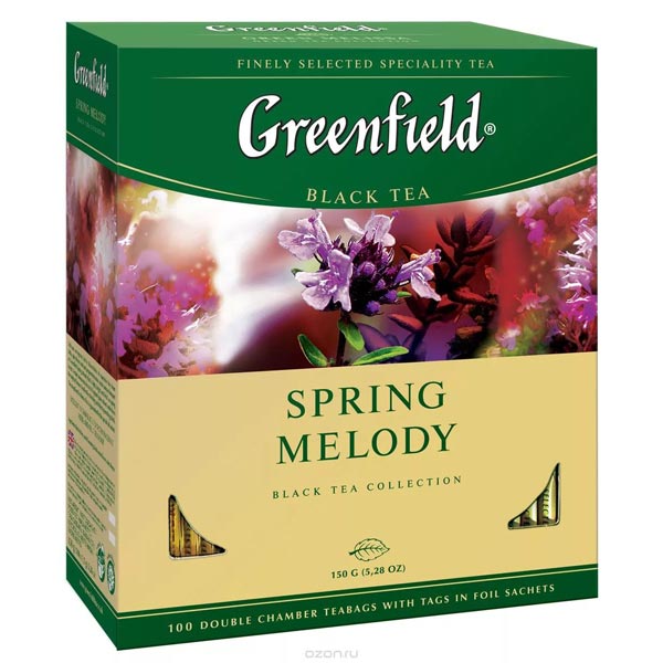 Чай Greenfield Spring Melody, 100 пакетиков черный с чабрецом
