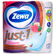 Туалетная бумага Zewa Just1 (Зева Джаст) Цветочный аромат, 4-слойная, 4 рулона