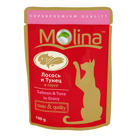 Паучи для кошек 100г Molina Лосось и Тунец в соусе