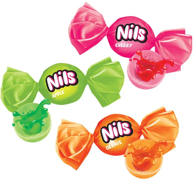 Карамель с начинкой фруктового вкуса жевательное ассорти «Нильс» (упаковка 0,5 кг)