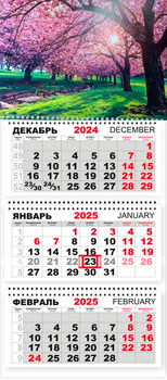 Календарь-трио 2025 г. Природа Цветущие деревья (розовые)