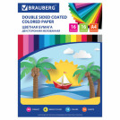 Цветная бумага А4 2-сторонняя мелованная, 16 листов 16 цветов, на скобе, BRAUBERG ЭКО, 200х280 мм, Кораблик, 111327