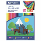 Цветная бумага, А4, мелованная, 24 листа, 24 цвета, на скобе, BRAUBERG ЭКО, 200х280 мм, Природа, 111329