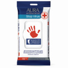 Дезинфицирующие салфетки влажные 48 шт., AURA Stop Virus, для рук и поверхностей, 10535