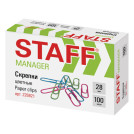Скрепки STAFF Manager, 28 мм, цветные, 100 шт., в картонной коробке, 226821