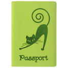 Обложка для паспорта STAFF, мягкий полиуретан, Кошка, салатовая, 237614