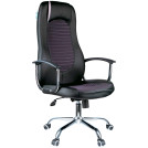 Кресло руководителя Helmi HL-E93 Fitness, экокожа черная/ткань S серая, хром, мех. качания Люкс