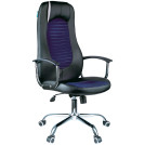Кресло руководителя Helmi HL-E93 Fitness, экокожа черная/ткань S синяя, хром, мех. качания Люкс