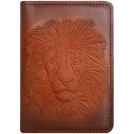 Обложка для паспорта Кожевенная мануфактура Лев, светло-коричневый, в деревянной упаковке