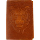 Обложка для паспорта Кожевенная мануфактура, нат. кожа, Тигр 2, коричневый