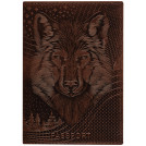 Обложка для паспорта OfficeSpace Волк, кожа, тиснение, коричневая
