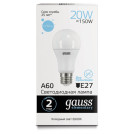 Лампа светодиодная GAUSS, 20(150)Вт, цоколь Е27, груша, холодный белый, 25000 ч, LED A60-20W-6500-E27, 23239