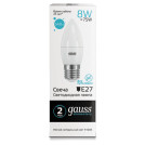 Лампа светодиодная GAUSS, 8(75)Вт, цоколь Е27, свеча, нейтральный белый, 25000 ч, LED B37-8W-4100-E27, 33228
